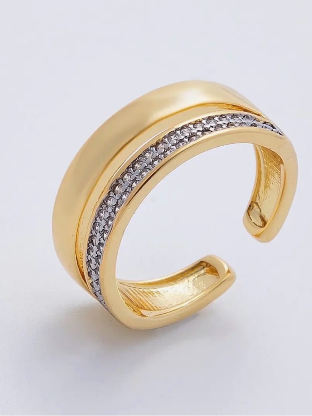 18K Gold Filled Mixed Metal Micro
Paved Cz Double Band Ring